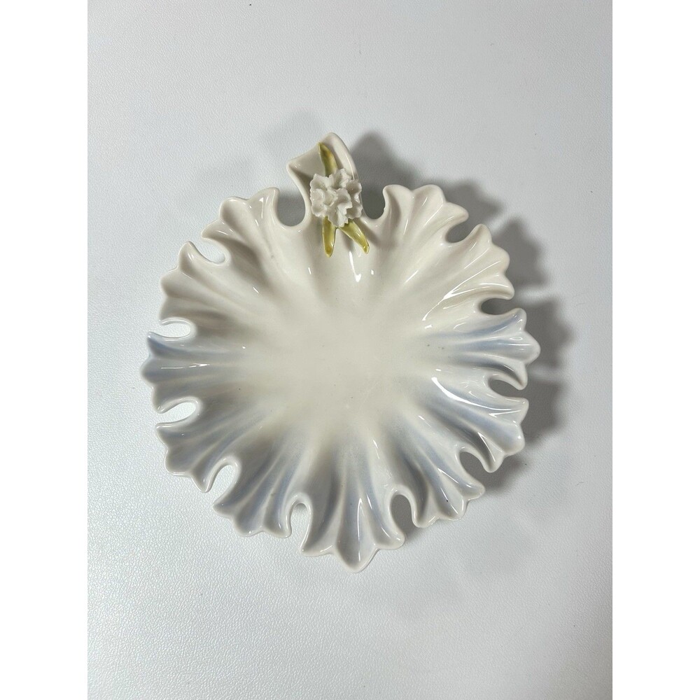 Vintage Lenwile China Ardalt Japan Verithin Flower Frilly Trinket Soap Dish Leaf
